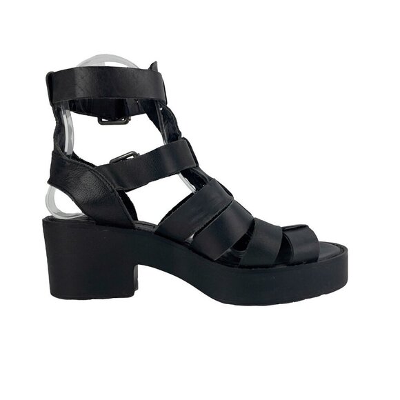 WINDSOR SMITH Leather Block Heel Ankle Straps Fisherman Gladiator Black Sandal 6 - Picture 2 of 11